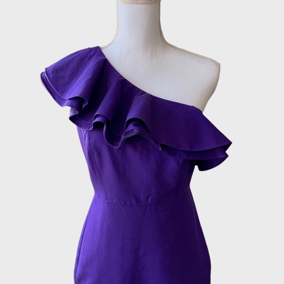 J CREW FAILLE ONE SHOULDER RUFFLE COCKTAIL DRESS IN ATLAS PURPLE - Picture 14 of 16